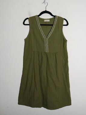 Terzo Millennio Linen Embellished Mini Dress Small Green Made in Italy Boho